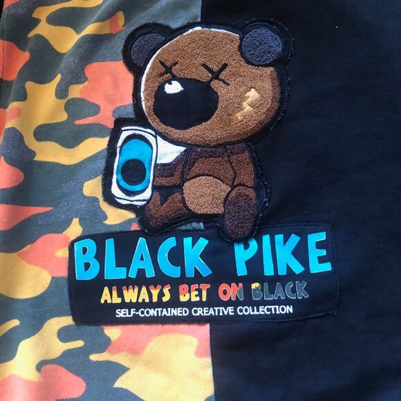 BLACK PIKE Cartoon Bear Vibrant Camouflage Pattern Black Men Sweatshirt Size L - Picture 5 of 6